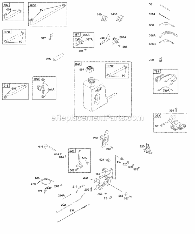 Controls Fuel Supply Ignition Diagram and Parts List for 215972-0112-E9  Briggs and Stratton Engine